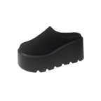 2025 New 9cm Women's Platform Heel Mules Casual Buckle Shoes Closed Toe Backless Slip On Walking Increase Height Wedge Slippers