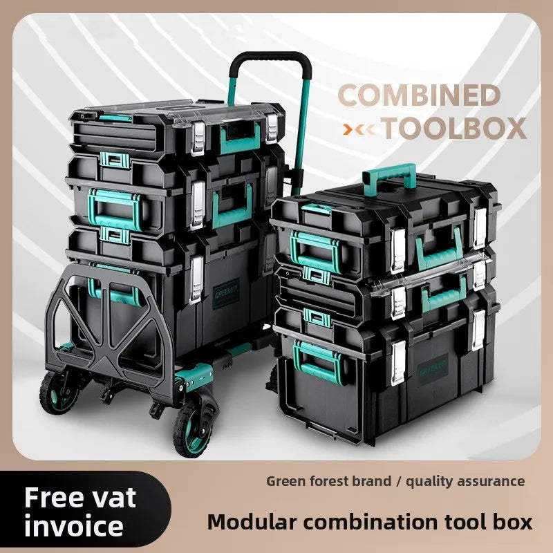 Rolling Toolbox with Pull Rod and Stacking Storage Box