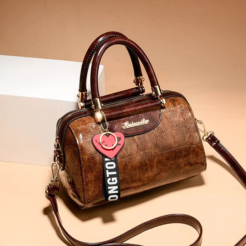 Women's Crocodile Pattern Crossbody Shoulder Boston Bag