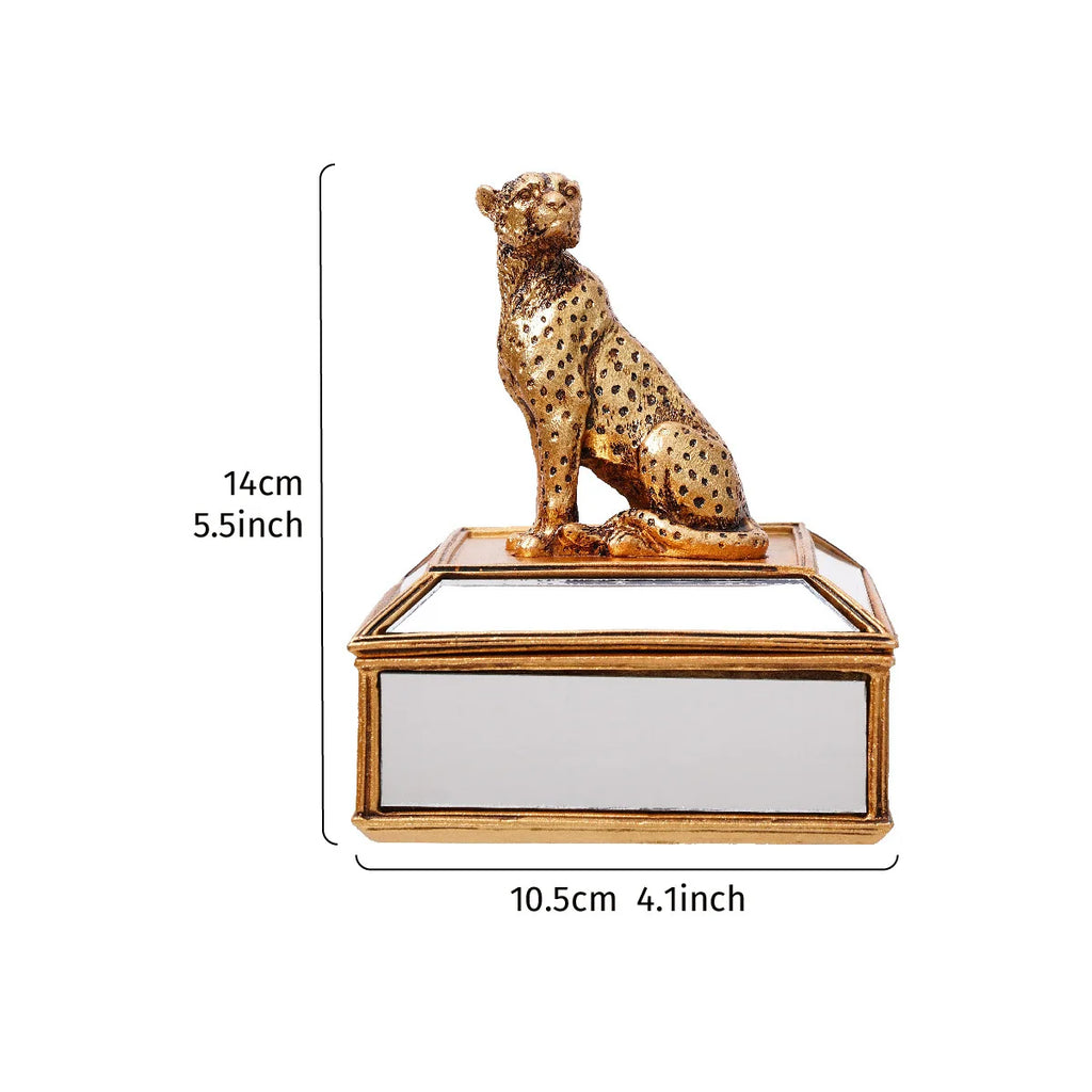 Gold Leopard Resin Jewelry Storage Box and Tabletop Ornament
