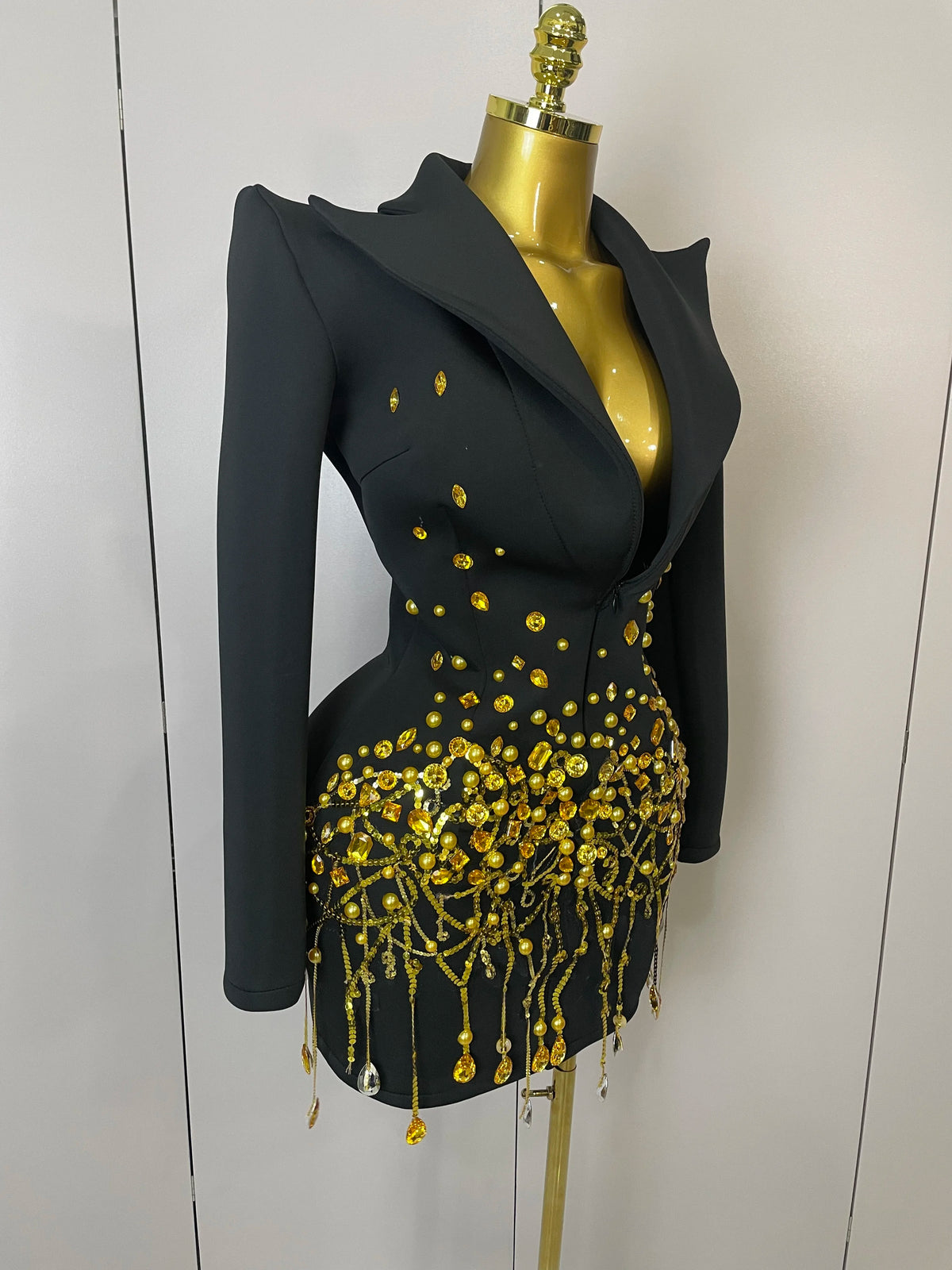 Women's Sexy Sparkly Crystal Pearls Mini Dress