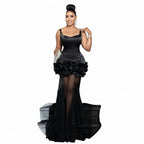 Women's Sexy 3D Flower Mesh Bodycon Maxi Dress