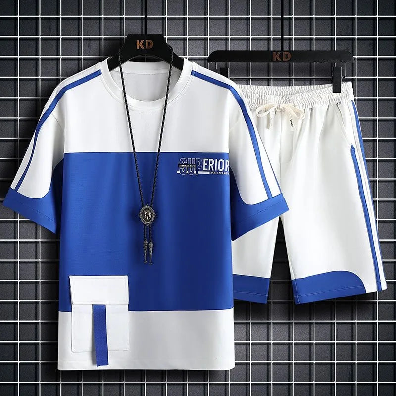 Men's Casual Printed Short Sleeve T-Shirt and Shorts Two Piece Set
