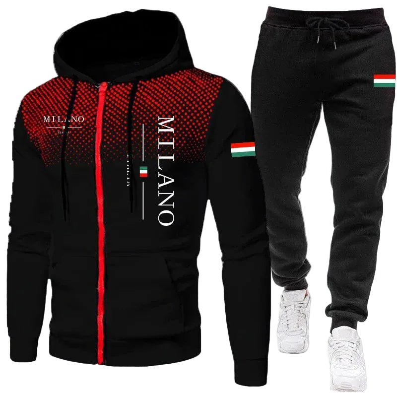 Men's Casual Zip Hooded Sweatshirt and Drawstring Pants Set