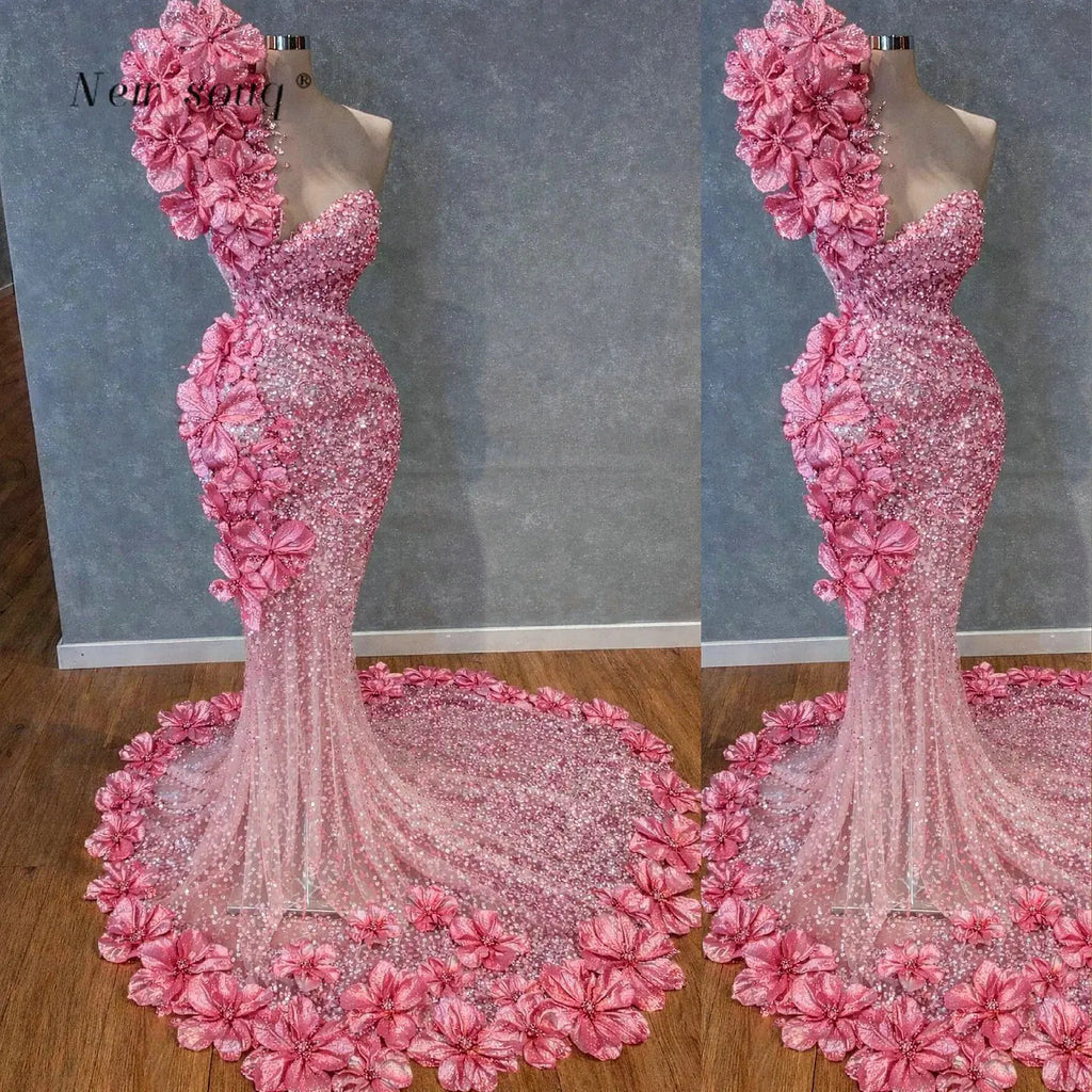 Women's 3D Floral Beaded Mermaid Prom Gown