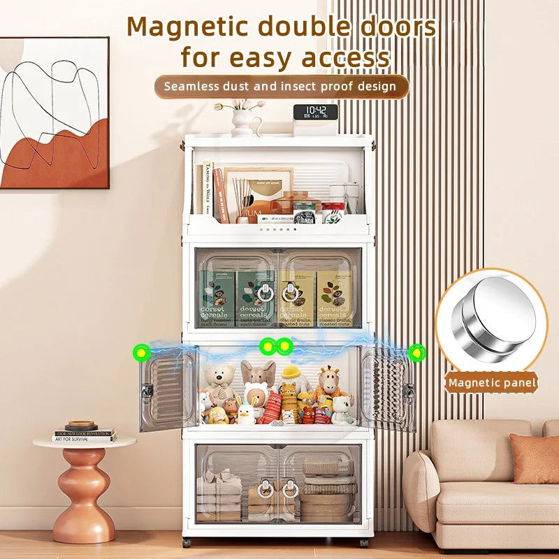14.6in Foldable PP Plastic Storage Cabinet and Rolling Organizer