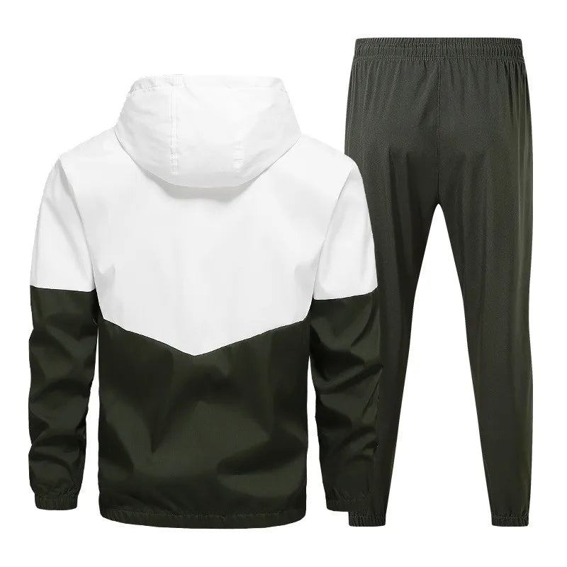 Men's Casual Hooded Jacket and Pants Tracksuit Set