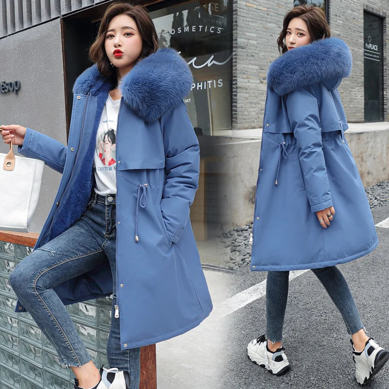 Women's Thick Warm Fleece Lined Korean Parka Coat