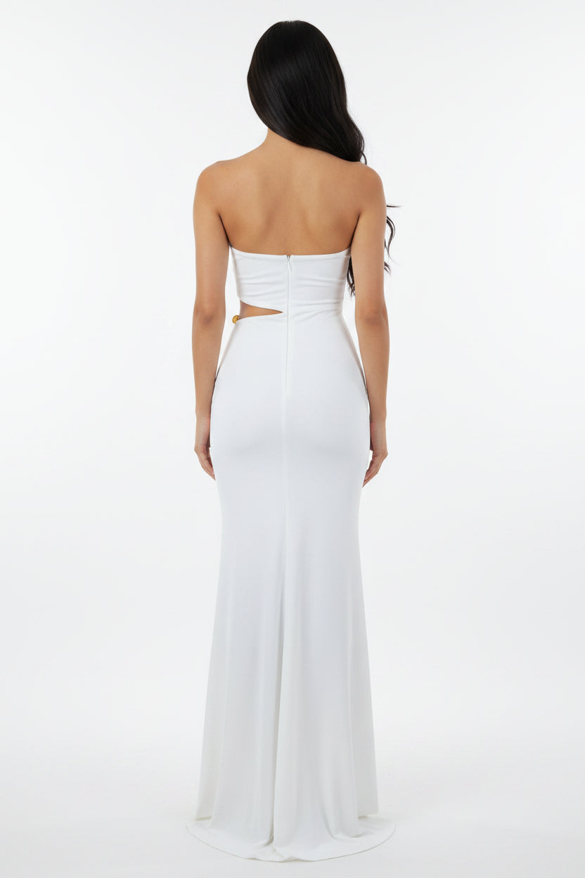 Sexy Hollow Out Backless Maxi Dress Women's Strapless Bodycon Clubwear