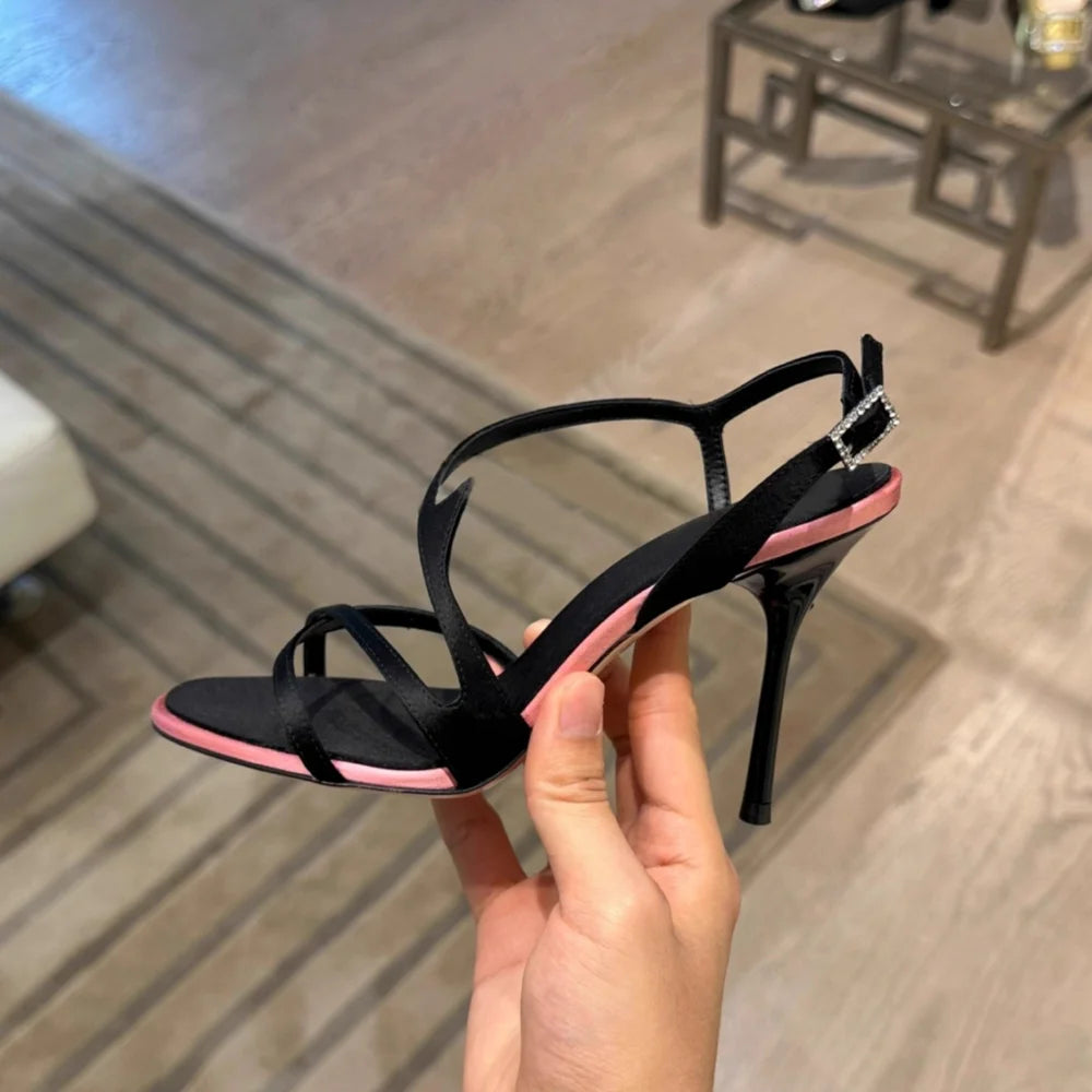 Women's Satin Color Block Stiletto Sandals