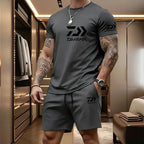 Men's Casual Round Neck T-Shirt and Drawstring Shorts Set