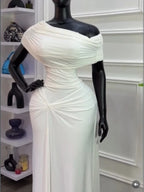 Women's One Shoulder Ruched Stacked Bodycon Maxi Dress