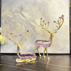 Golden Deer Crystal Figurine and Amethyst Statue