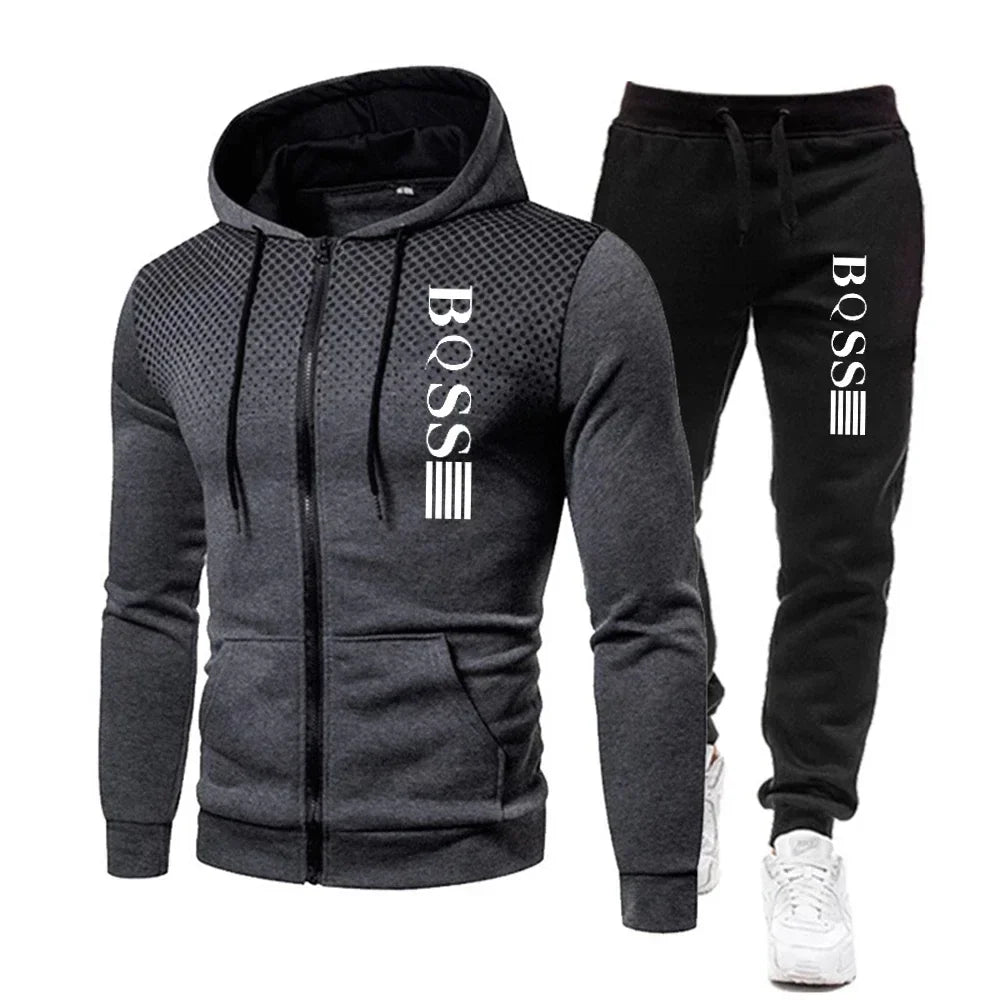 Men's Casual Zipper Hoodie and Jogger Pants Two Piece Tracksuit Set