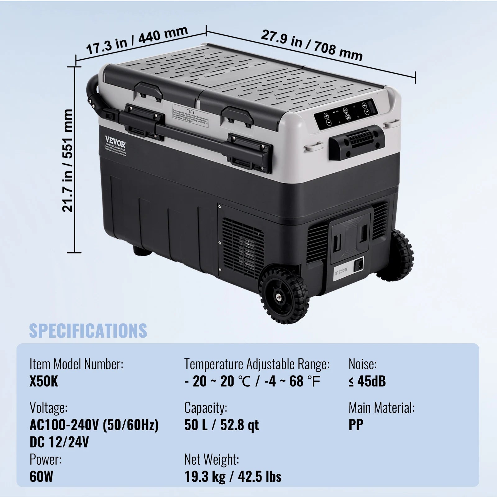 Portable Car Refrigerator and Dual Zone Freezer Cooler with Wheels