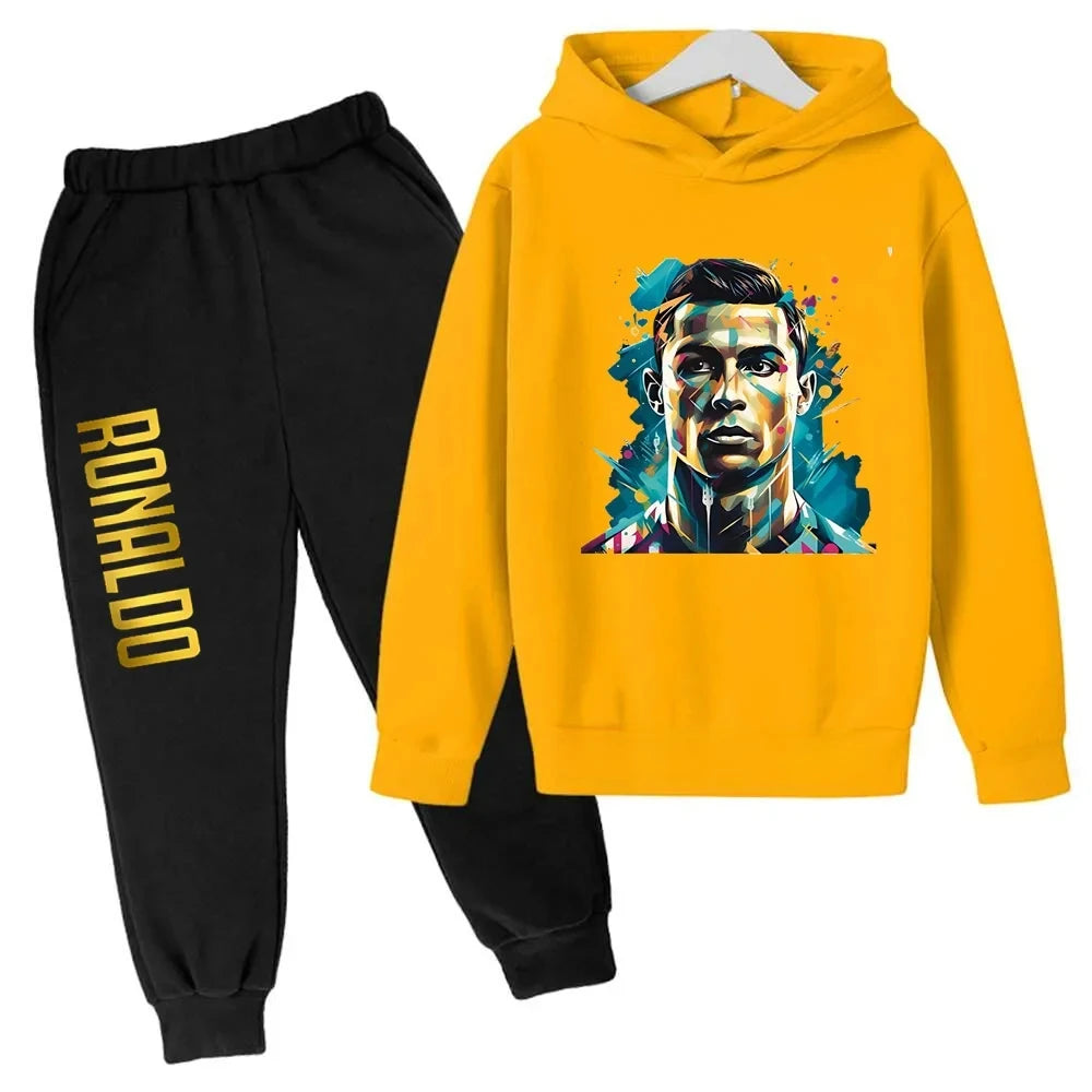 Kids' Ronaldo CR7 Print Hoodie Sweatshirt Pants Two-Piece Set