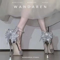 UETEEY Women's Elegant Sequin Bow Pointy Toe High Heels