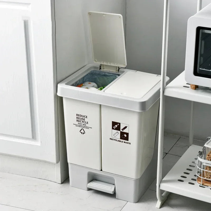 Double Compartment Pedal Trash Can with Lid and Sorting Bins