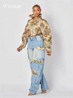 Women's Denim Casual Coat Cargo Pants Two-Piece Set