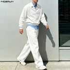 Men's Lapel Long Sleeve Sweatshirt Pants Two-Piece Set