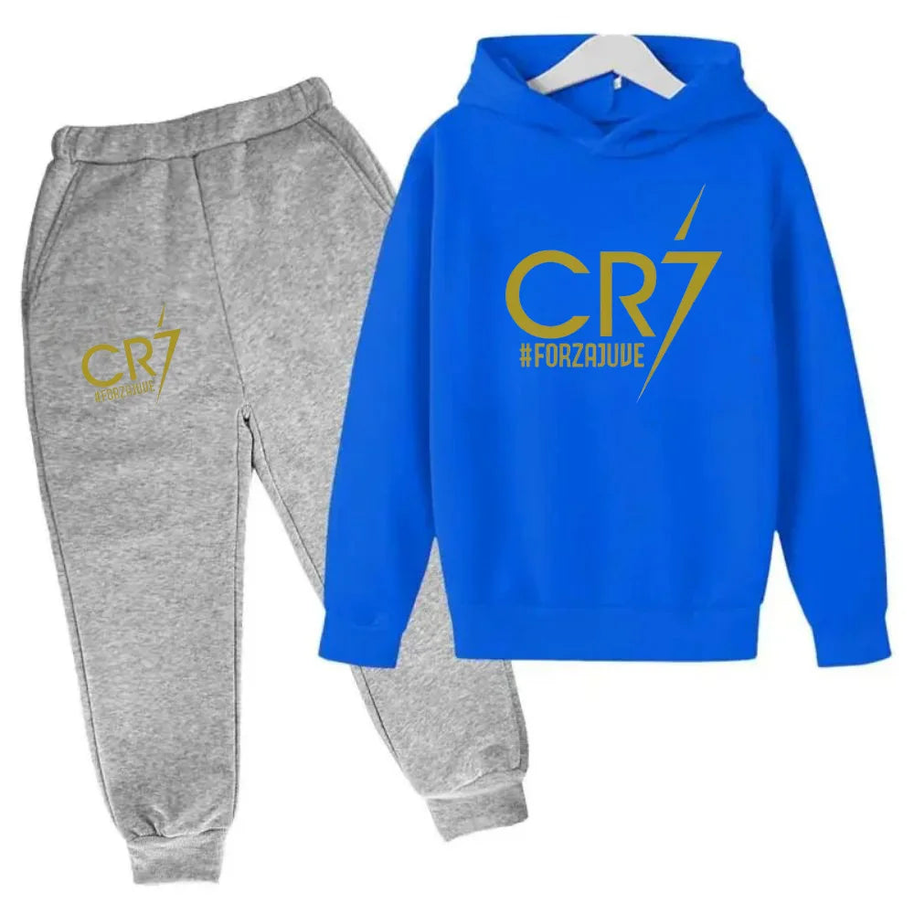 Kids' Ronaldo CR7 Print Hoodie Sweatshirt Pants Two-Piece Set