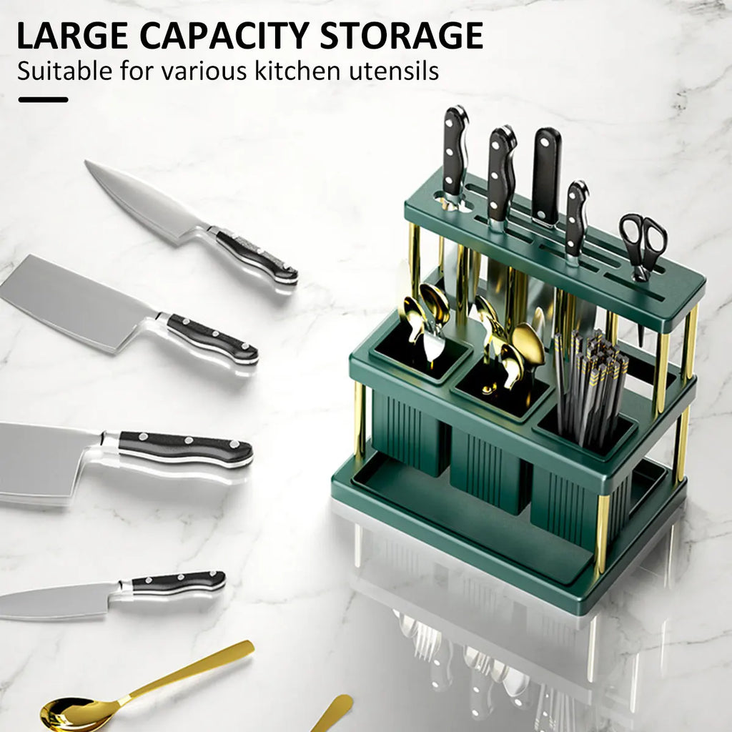 Kitchen Knife Holder and Cutlery Drainer Rack with Removable Drip Tray