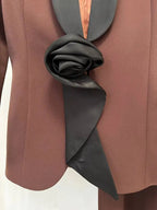 Women's 3D Flower Ribbon Blazer Straight Pants Suit