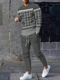 Men's Casual Striped Print Round Neck Shirt and Pants Set