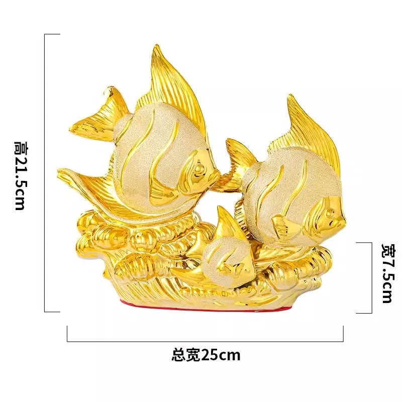Gold Couple Fish Ceramic Ornament and Porcelain Desktop Figurine
