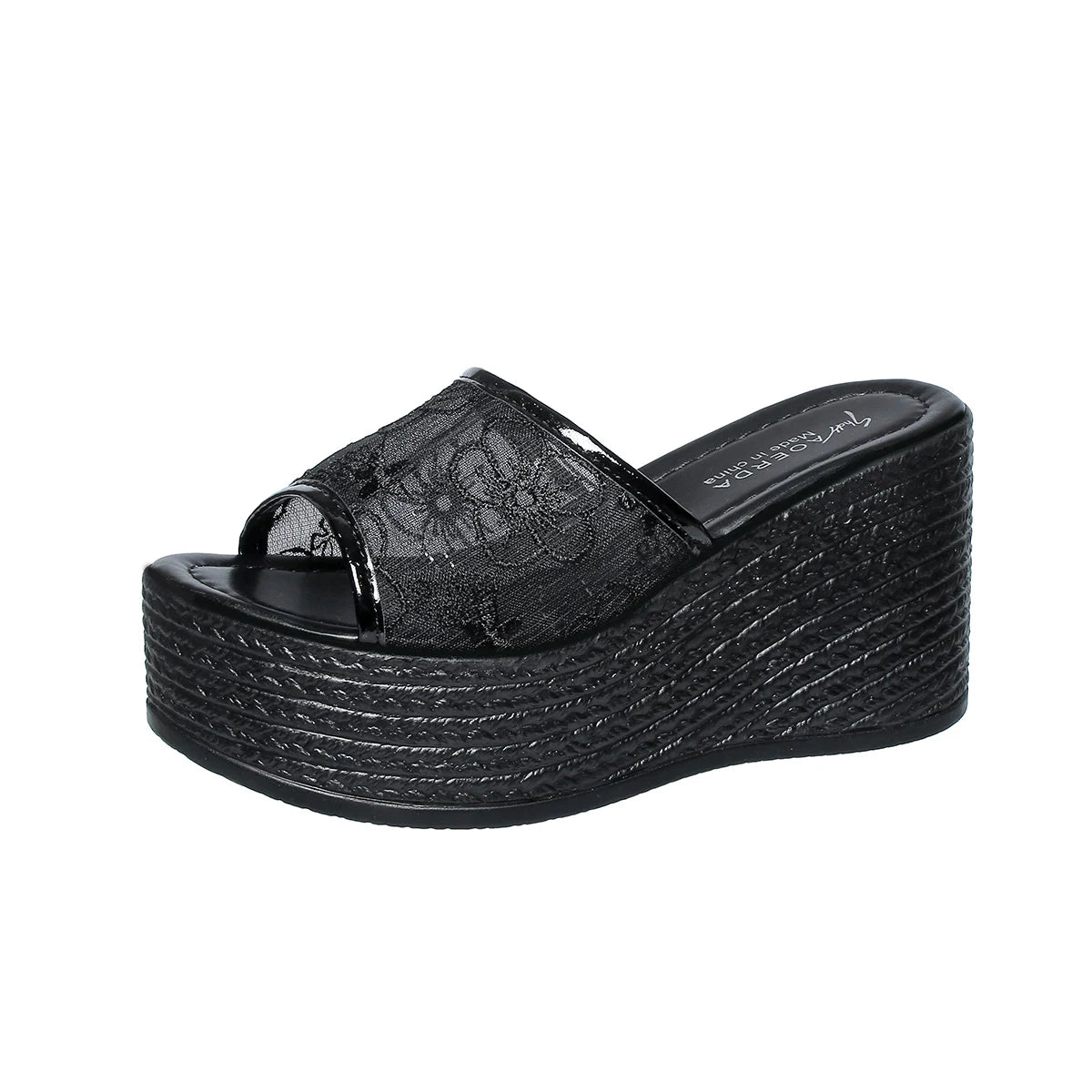 Women's Slip-On Wedge Platform Sandals with Floral Accents Black