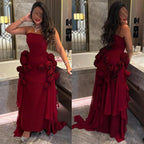 Women's Flower Pleat Strapless A-Line Midi Dress