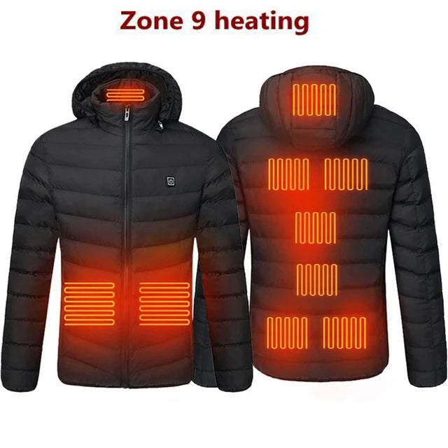 Men's Warm USB Electric Heated Hooded Winter Parka Coat 12