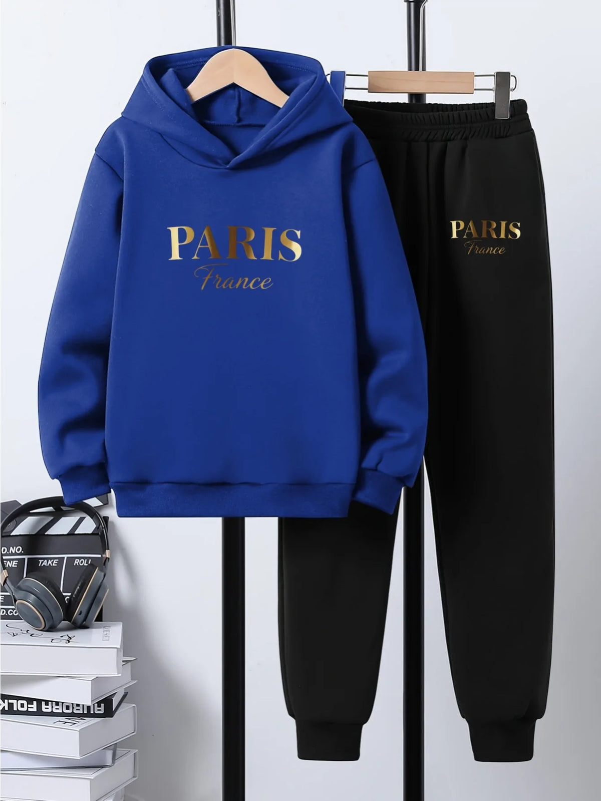 Boys' Printed Hooded Sweatshirt Pants Two-Piece Set