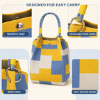 Women's Mini Knitted Geometric Colorblock Bucket Handbag