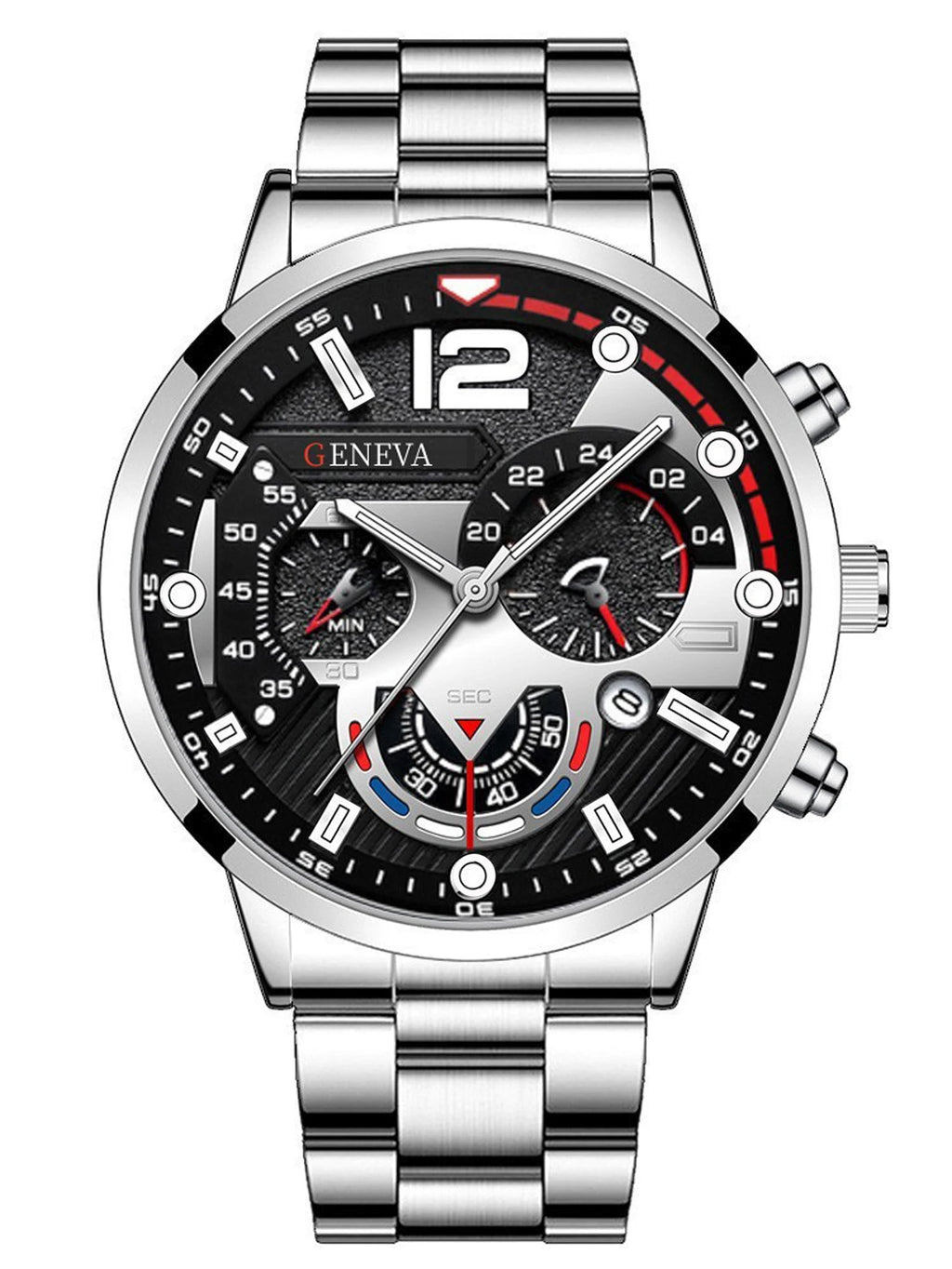 Men's Quartz Watch with Bullet Head Pendant Silver