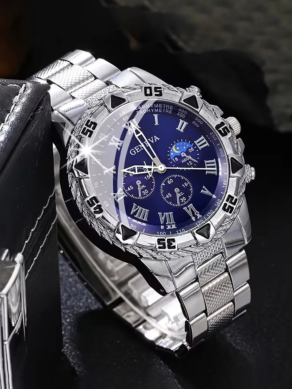 Men's Quartz Watch with 5-Piece Chain Accessories Set Star Pattern