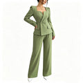 Women's Square Neck Blazer Wide Leg Pants Suit