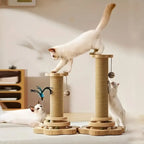 Wooden Rotating Cat Scratch Board with Non-Shedding Fiber Chew Toy and Stand