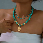 Women's Trendy Bohemian Blue Natural Stone Geometric Pendant Necklace