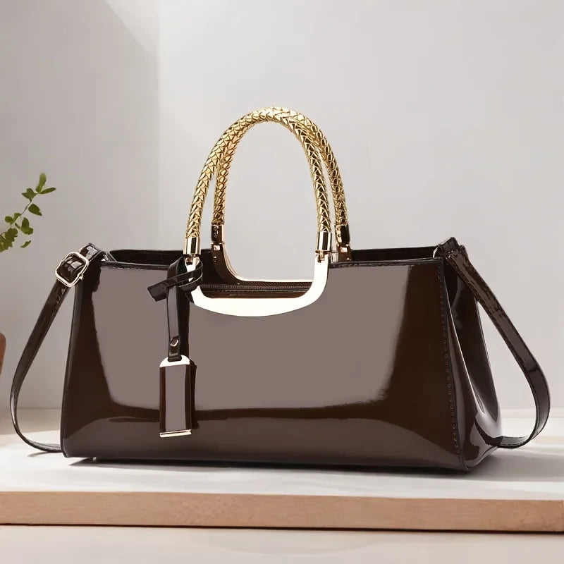 Women's Glossy Patent PU Leather Shoulder Handbag