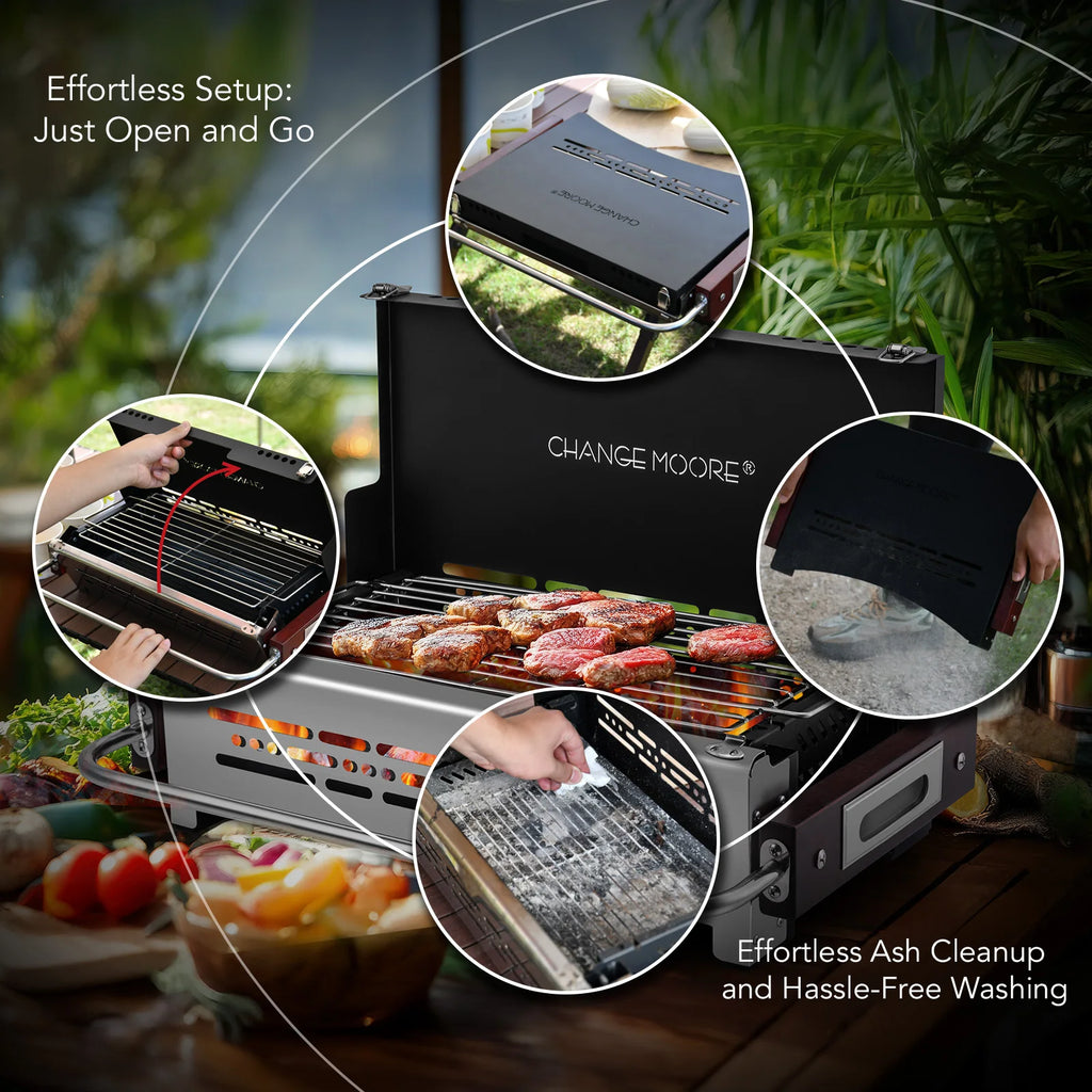 Folding Camping BBQ Grill and Stainless Steel Portable Charcoal Oven