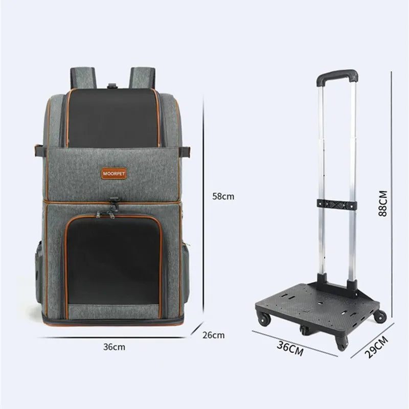 Portable Breathable Double Layer Pet Trolley Bag
