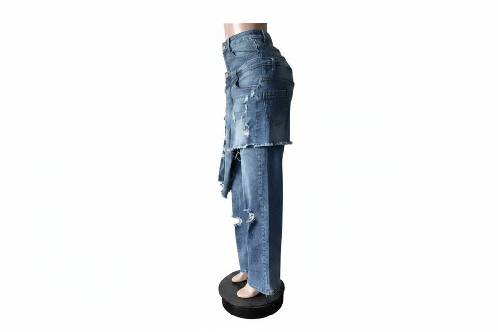 Women's Vintage High Waist Ripped Cutout Denim Jeans Pants