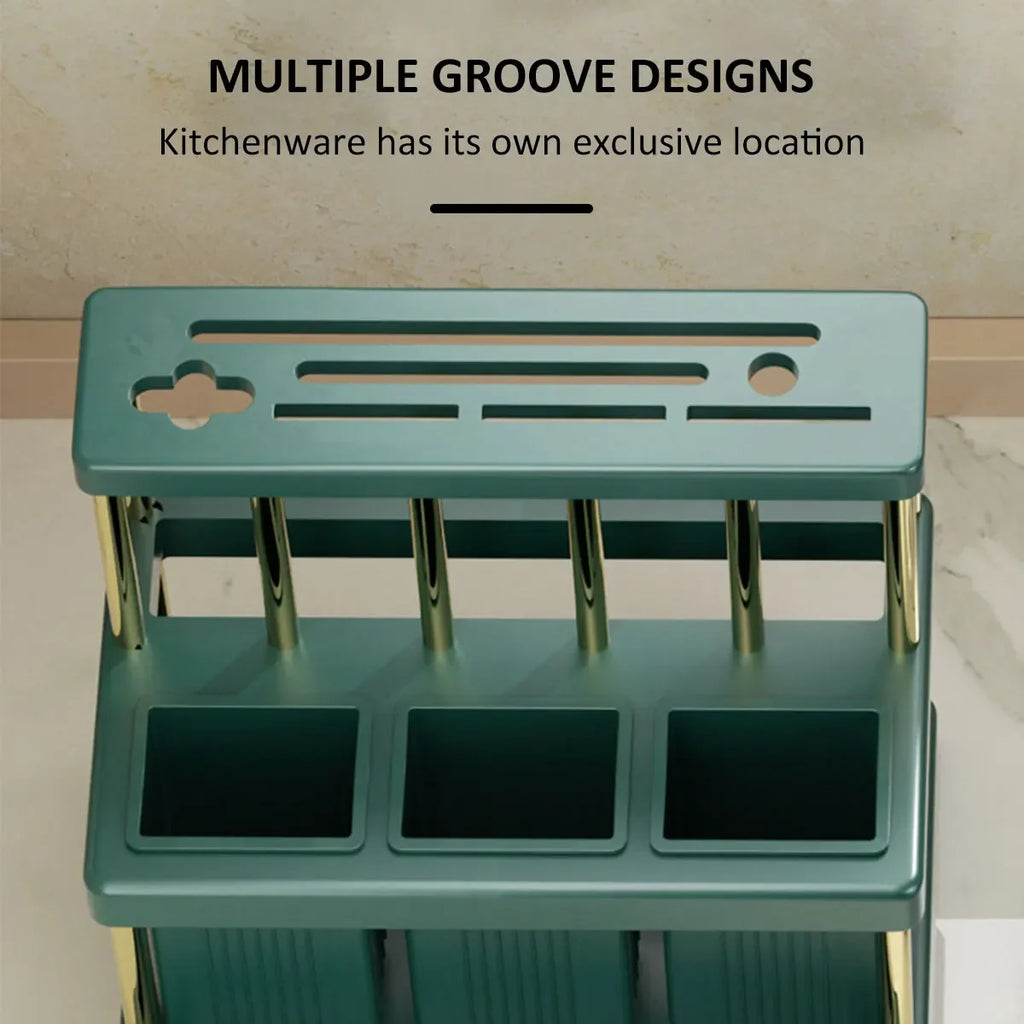 Kitchen Knife Holder and Cutlery Drainer Rack with Removable Drip Tray