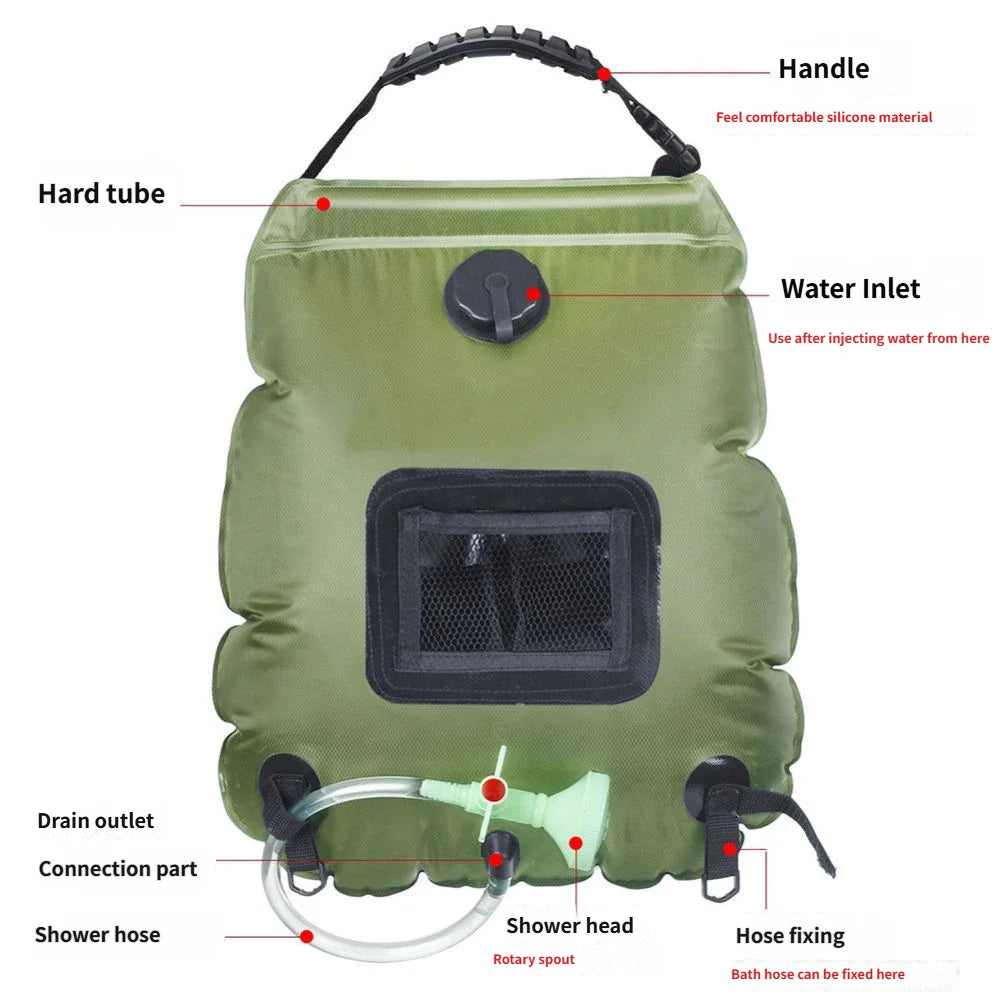 Portable Solar Heated Camping Shower with 5.3-Gallon Bag