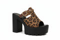 Women's Leopard Print Chunky Platform Sandals Peep Toe Heels