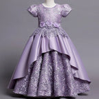 Girls' Floral Embroidery Satin Princess Ball Gown Dress