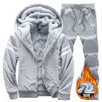 Men's Casual Plush Thickened Hoodie and Pants Two Piece Tracksuit Set