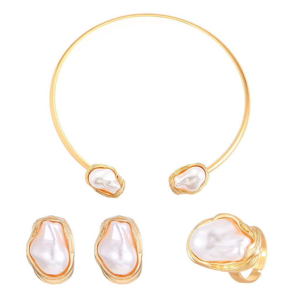 Women's Fashion Baroque Imitation Pearl Torque Necklace Jewelry Set