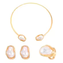 Women's Fashion Baroque Imitation Pearl Torque Necklace Jewelry Set